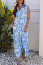 Load image into Gallery viewer, Myosotis Floral Print Half Button Wide Leg Relaxed Sleeveless Jumpsuit
