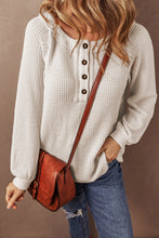 Load image into Gallery viewer, Oatmeal Waffle Knit Buttoned Front Raglan Sleeve Loose Blouse
