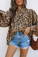 Load image into Gallery viewer, Light French Beige Oversized Leopard Print Balloon Sleeve Casual Shirt
