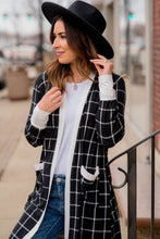 Load image into Gallery viewer, Black Plaid Colorblock Edge Open Cardigan with Pocket
