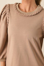 Load image into Gallery viewer, Light French Beige Braided Trim Puff Sleeve Dress
