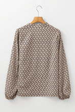 Load image into Gallery viewer, Khaki Geometric Print Notched Neck Puff Sleeve Blouse
