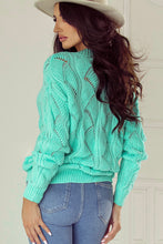 Load image into Gallery viewer, Mint Green Hollow Out Knit V Neck Drop Shoulder Sweater
