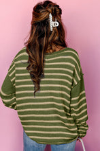 Load image into Gallery viewer, Green Stripe Drop Shoulder Casual Sweater
