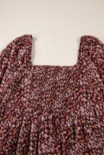 Load image into Gallery viewer, Red Floral Print Sweetheart Neck Shirred Back Mini Dress
