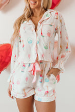 Load image into Gallery viewer, White Christmas Wine Glass Print Bow Knot Two Piece Pajama Set

