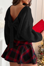 Load image into Gallery viewer, Black Festive Bow Backless Bubble Sleeve Sweater
