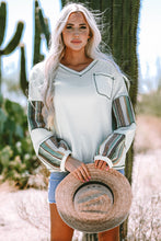 Load image into Gallery viewer, White Striped Patchwork Exposed Seam Waffle Knit Top
