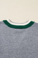 Load image into Gallery viewer, Gray Contrast Striped Trim V Neck Varsity Sweater
