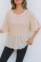 Load image into Gallery viewer, Beige Solid Color Textured Ruffled Short Sleeve Blouse
