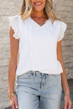 Load image into Gallery viewer, White Embroidered Ruffle Trim Textured Blouse
