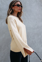 Load image into Gallery viewer, Parchment Solid Textured Knit Split Cuff Drop Shoulder Loose Sweater

