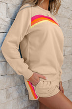 Load image into Gallery viewer, Apricot Striped Accent Pullover and Shorts Two Piece Casual Set
