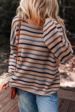 Load image into Gallery viewer, Multicolour Striped Knitted Drop Shoulder Round Neck Sweater
