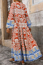 Load image into Gallery viewer, Orange Boho Geometric Printed Long Sleeve Maxi Dress

