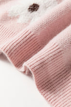 Load image into Gallery viewer, Pink Floral Pattern Half Zip Drop Shoulder Sweater
