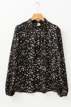 Load image into Gallery viewer, Black Leopard Print Lantern Sleeve Mock Neck Pleated Blouse
