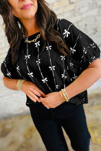Load image into Gallery viewer, Black Bow Print Puff Short Sleeve Top
