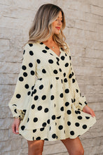 Load image into Gallery viewer, Beige Polka Dot Printed Surplice V Neck Puff Sleeve Mini Dress
