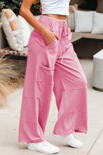Load image into Gallery viewer, Bonbon Mineral Wash Exposed Seam Drawstring Elastic Waistband Wide Leg Cargo Pants
