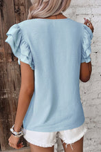 Load image into Gallery viewer, Mist Blue Solid Color Ruffled Short Sleeve Casual Blouse

