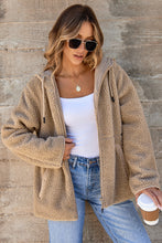 Load image into Gallery viewer, Pale Khaki Fleece Zip Up Drawstring Hooded Pocketed Jacket
