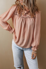 Load image into Gallery viewer, Gossamer Pink Floral Embroidered Textured Flounce Sleeve Elegant Blouse
