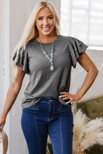 Load image into Gallery viewer, Dark Grey Layered Ruffle Short Sleeve Round Neck Top
