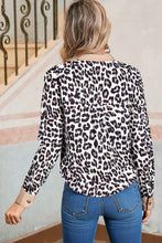 Load image into Gallery viewer, Multicolour Leopard Print Contrast Patchwork Cuffs Button Collared Top
