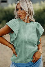 Load image into Gallery viewer, Moonlight Jade Solid Color Textured Flutter Sleeve Top
