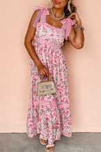 Load image into Gallery viewer, Pink Floral Lace Tied Strap Empire Waist Maxi Dress
