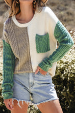 Load image into Gallery viewer, Vineyard Green Colorblock Patched Pocket Drop Shoulder Sweater

