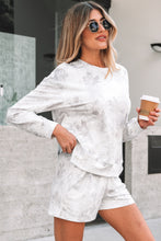 Load image into Gallery viewer, Beige Camo Print Pullover Top and Elastic Waist Casual Short Set
