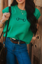 Load image into Gallery viewer, Bright Green Horse Bit Embroidered Loose Short Sleeve Sweater
