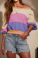 Load image into Gallery viewer, Phalaenopsis Color Block Patchwork Drop Shoulder Cropped Sweatshirt
