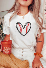 Load image into Gallery viewer, White Baseball Heart Shape Embroidery Graphic Tee
