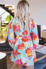 Load image into Gallery viewer, Sky Blue Floral Bracelet Sleeve Empire Waist Mini Dress
