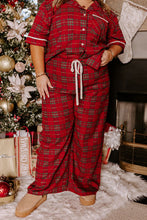 Load image into Gallery viewer, Red Plus Size Plaid Short Sleeve Shirt Loose Pants 2pcs Pajama Set
