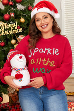 Load image into Gallery viewer, Racing Red Sparkle All The Way Tinsel Crew Neck Plus Size Sweater

