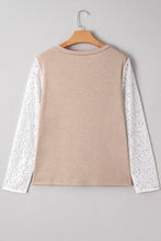 Load image into Gallery viewer, Oatmeal V Neck Contrast Lace Patchwork Long Sleeve Top
