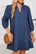 Load image into Gallery viewer, Sail Blue V Neck Collared Single Chest Pocket Long Sleeve Denim Dress
