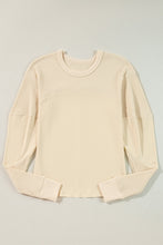 Load image into Gallery viewer, Beige Thermal Knit Patchwork Exposed Seam Long Sleeve Top
