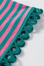 Load image into Gallery viewer, Sachet Pink Striped Print Drop Shoulder Lace Trim Bracelet Sleeve Loose Top
