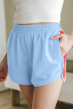 Load image into Gallery viewer, Beau Blue Color Block Stripes Elastic High Waist Active Shorts
