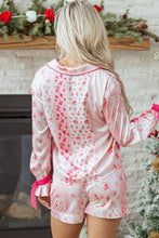 Load image into Gallery viewer, Pink Mixed Floral Print Contrast Piping Trim Satin Tie 2pcs Pajama Set
