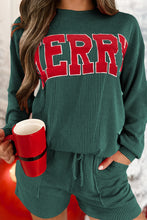 Load image into Gallery viewer, Evergreen Corded MERRY Graphic Long Sleeve Top and Shorts Set
