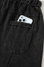 Load image into Gallery viewer, Black Mineral Wash Exposed Seam Drawstring Elastic Waistband Wide Leg Cargo Pants
