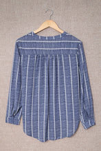 Load image into Gallery viewer, Blue Striped Print V Neck Half Buttons Loose Blouse

