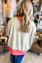 Load image into Gallery viewer, White Color Block Striped Patchwork Dolman Slit Sweatshirt
