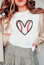 Load image into Gallery viewer, White Baseball Heart Shape Embroidery Graphic Tee
